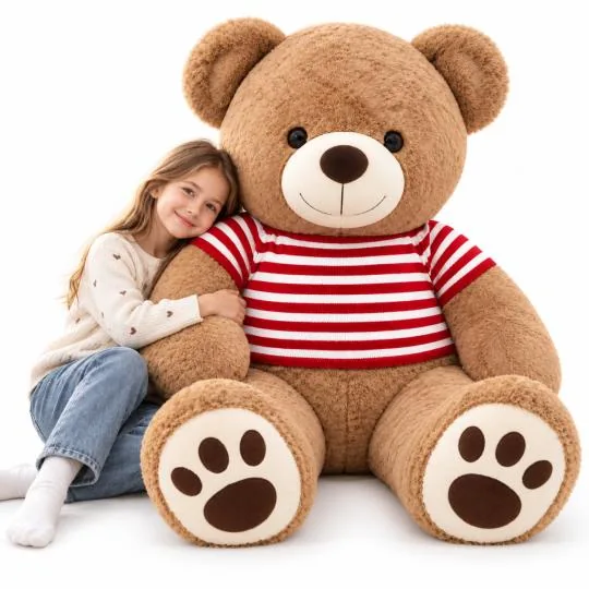 Beżowy miś w koszulce w czerwone paski 160 cm